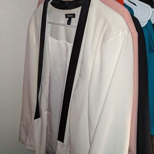 White and black leather trim blazer